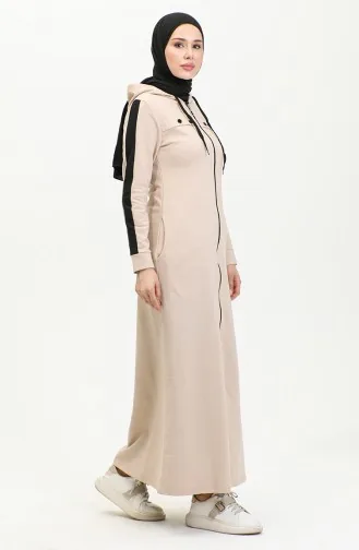 Abaya De Sport Détail Rayure Oeil D`Oiseau 2043-06 Beige 2043-06