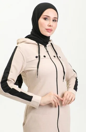 Abaya De Sport Détail Rayure Oeil D`Oiseau 2043-06 Beige 2043-06