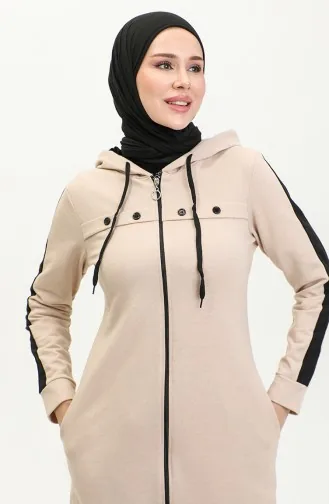 Abaya De Sport Détail Rayure Oeil D`Oiseau 2043-06 Beige 2043-06