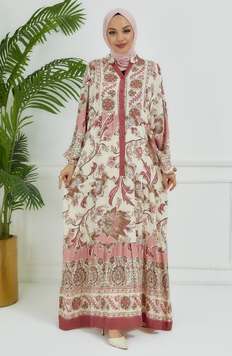 Robe Fleurie Manches Ballon 4092-02 Rose Poudré 4092-02