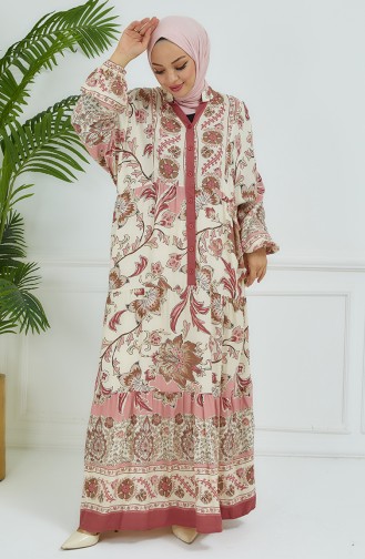 Robe Fleurie Manches Ballon 4092-02 Rose Poudré 4092-02