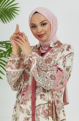 Robe Fleurie Manches Ballon 4092-02 Rose Poudré 4092-02