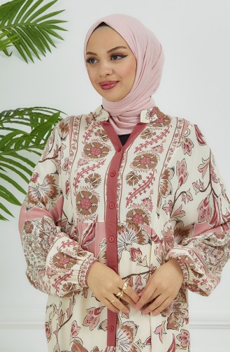 Robe Fleurie Manches Ballon 4092-02 Rose Poudré 4092-02