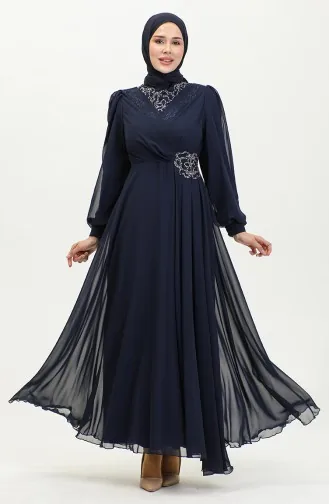 Taş Baskılı Abiye Elbise 52882-01 Lacivert