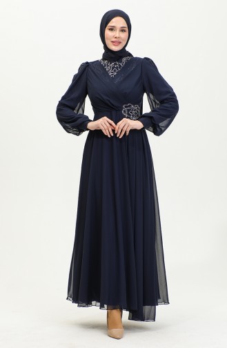 Abendkleid Mit Steinmuster 52882-01 Marineblau 52882-01