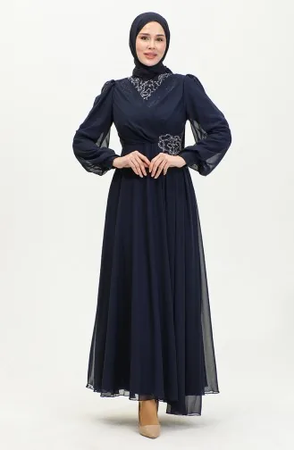 Taş Baskılı Abiye Elbise 52882-01 Lacivert