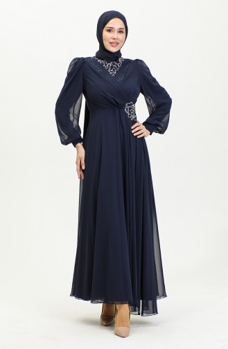 Abendkleid Mit Steinmuster 52882-01 Marineblau 52882-01