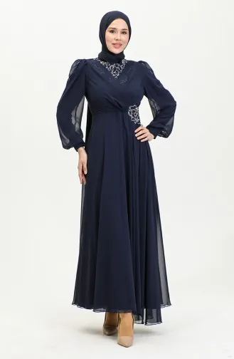 Taş Baskılı Abiye Elbise 52882-01 Lacivert