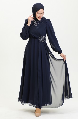 Abendkleid Mit Steinmuster 52882-01 Marineblau 52882-01