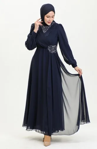 Taş Baskılı Abiye Elbise 52882-01 Lacivert