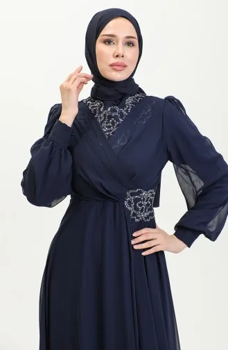 Taş Baskılı Abiye Elbise 52882-01 Lacivert