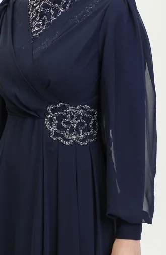 Taş Baskılı Abiye Elbise 52882-01 Lacivert