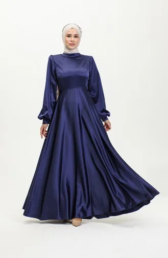 Cupped Satin Evening Dress 52895-05 Navy Blue 52895-05