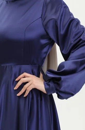 Cupped Satin Evening Dress 52895-05 Navy Blue 52895-05
