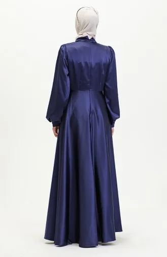 Cupped Satin Evening Dress 52895-05 Navy Blue 52895-05