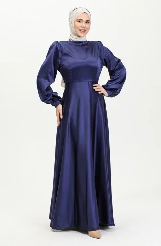 Cupped Satin Evening Dress 52895-05 Navy Blue 52895-05