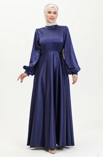 Cupped Satin Evening Dress 52895-05 Navy Blue 52895-05