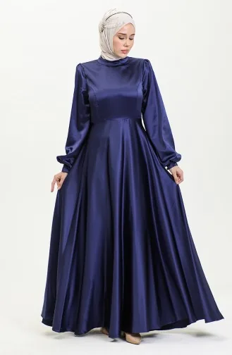 Cupped Satin Evening Dress 52895-05 Navy Blue 52895-05