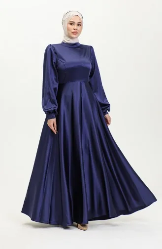 Cupped Satin Evening Dress 52895-05 Navy Blue 52895-05
