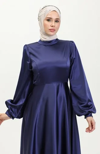 Cupped Satin Evening Dress 52895-05 Navy Blue 52895-05