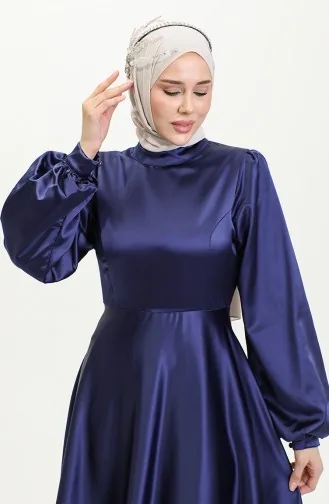 Cupped Satin Evening Dress 52895-05 Navy Blue 52895-05