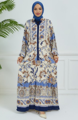 Robe Fleurie Manches Ballon 4092-05 Bleu Marine 4092-05