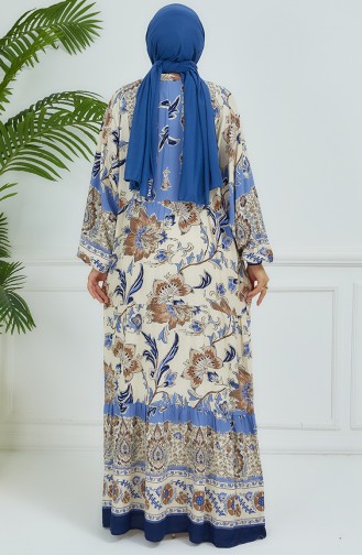 Robe Fleurie Manches Ballon 4092-05 Bleu Marine 4092-05