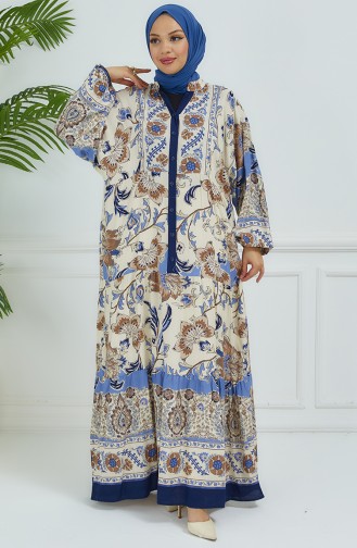 Robe Fleurie Manches Ballon 4092-05 Bleu Marine 4092-05