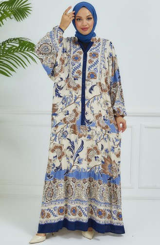 Robe Fleurie Manches Ballon 4092-05 Bleu Marine 4092-05