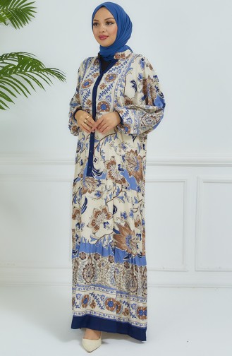 Robe Fleurie Manches Ballon 4092-05 Bleu Marine 4092-05