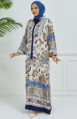 Robe Fleurie Manches Ballon 4092-05 Bleu Marine 4092-05