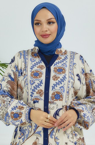 Robe Fleurie Manches Ballon 4092-05 Bleu Marine 4092-05