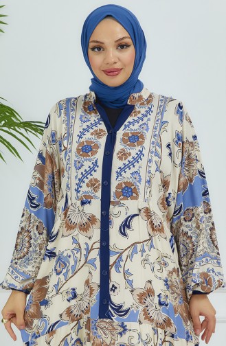 Robe Fleurie Manches Ballon 4092-05 Bleu Marine 4092-05