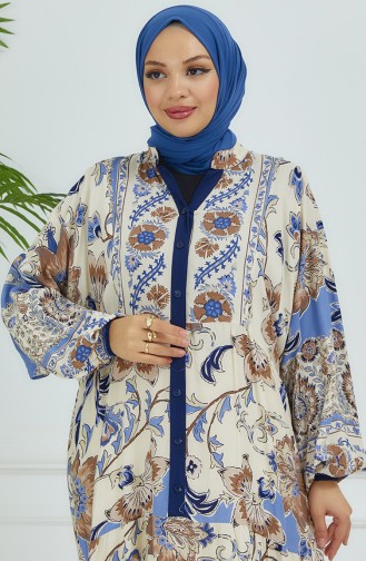 Robe Fleurie Manches Ballon 4092-05 Bleu Marine 4092-05