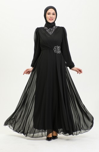 Abendkleid Mit Steinmuster 52882-02 Schwarz 52882-02