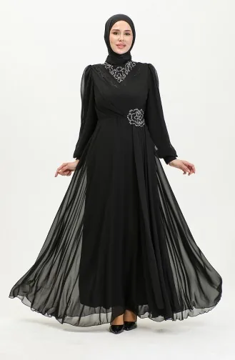 Stone Printed Evening Dress 52882-02 Black 52882-02