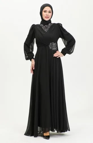 Stone Printed Evening Dress 52882-02 Black 52882-02