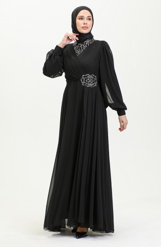 Abendkleid Mit Steinmuster 52882-02 Schwarz 52882-02
