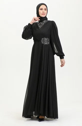 Stone Printed Evening Dress 52882-02 Black 52882-02