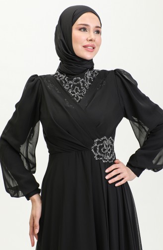 Abendkleid Mit Steinmuster 52882-02 Schwarz 52882-02