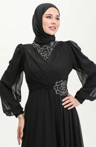 Stone Printed Evening Dress 52882-02 Black 52882-02