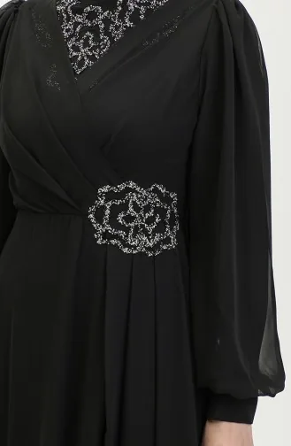 Stone Printed Evening Dress 52882-02 Black 52882-02