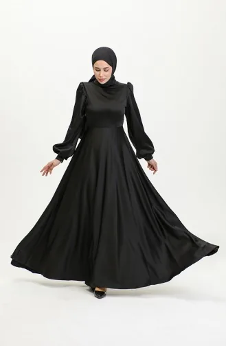 Kuplu Saten Abiye Elbise 52895-02 Siyah