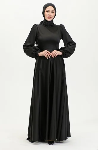 Kuplu Saten Abiye Elbise 52895-02 Siyah