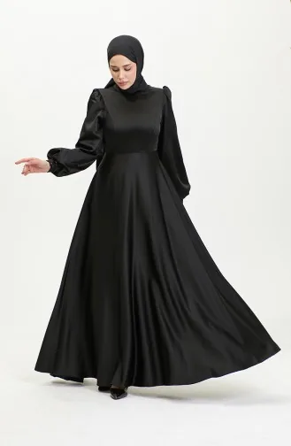 Kuplu Saten Abiye Elbise 52895-02 Siyah