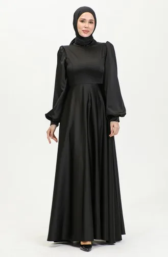 Kuplu Saten Abiye Elbise 52895-02 Siyah