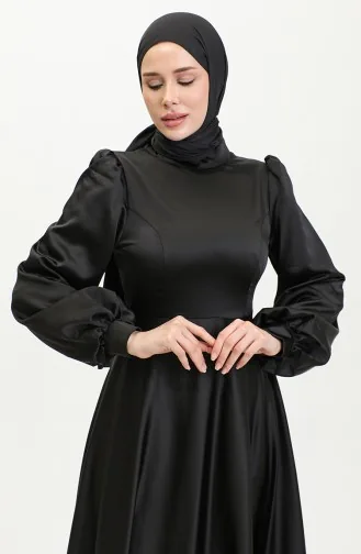 Kuplu Saten Abiye Elbise 52895-02 Siyah