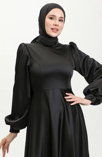 Kuplu Saten Abiye Elbise 52895-02 Siyah