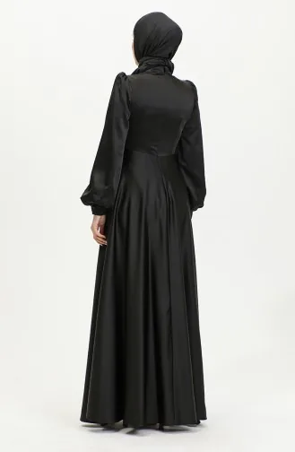 Kuplu Saten Abiye Elbise 52895-02 Siyah