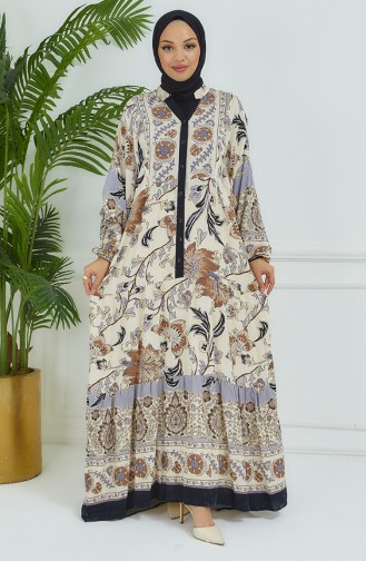 Robe Fleurie Manches Ballon 4092-01 Noir 4092-01
